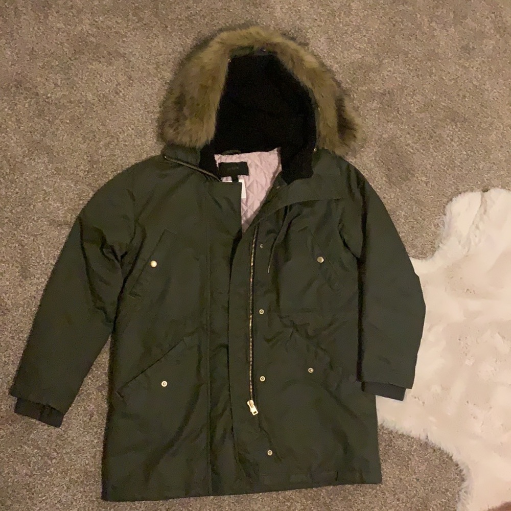 J. Crew Olive Green Utility Parka with Faux Fur Hood